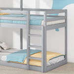 Cama infantil 90x200 cm, litera para 2 niños, cama alta con protección anticaídas, litera en forma de casa del árbol para niños y niñas, cama individual de madera maciza, cama de juegos, sin colchón, gris
