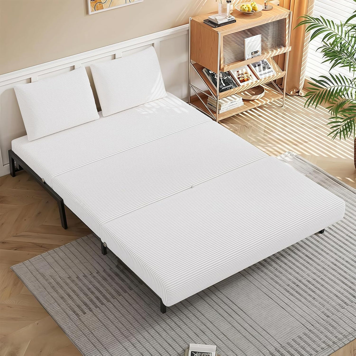Sofá cama plegable, sillón cama 2 en 1 con función de cama, sofá cama de pana con cojín, cama de invitados, 190 cm × 120 cm para sala de estar/dormitorio/cine en casa/habitación de invitados, blanco, 120 cm