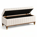 Banco con almacenamiento de madera y tejido de poliéster, beige, 120x45x50 cm