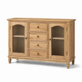 Aparador de roble con cristal estriado y cajones 140x85x40cm natural