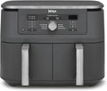 Ninja Dual Zone Digital Air Fryer, 2 Schubladen, 6-in-1, Heißluftfritteuse, 9,5L, Heißluft-Frittieren, Max Crisp, Rösten, Backen, Aufwärmen, Spülmaschinenfeste Körbe, Metallic Grau DZ400EU