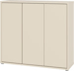 Forte Alice Springs Schuhschrank 100 110, Flurschrank mit 3 Türen und 8 Einlegeböden, Holzwerkstoff, Kaschmir Beige, 109,2 cm breit x 99,1 cm hoch x 34,9 cm tief