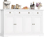 FirFurd Sideboard Küchenschrank mit Arbeitsplatte Buffetschrank Sideboard für Küche Wohnzimmer Wohnzimmerschrank mit 3 Schubladen und 4Türen Küchenbuffet mit Verstellbares Regal 134x87x40 cm weiß
