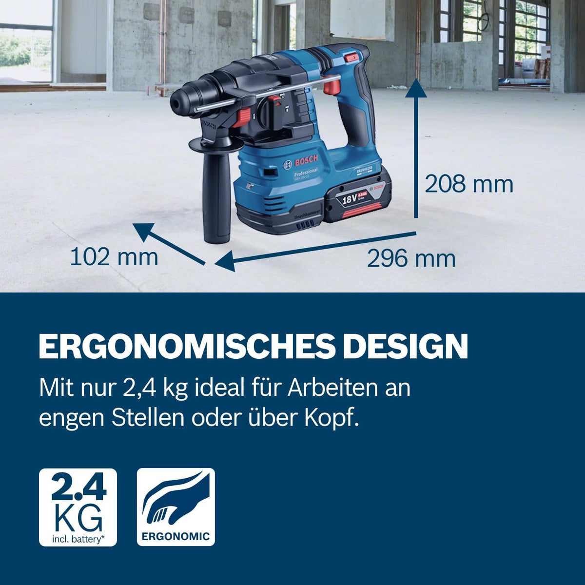 Martillo perforador a batería Bosch Professional 18V System GBH 18V-22 (con SDS plus, Kickback Control y Vibration Control, incl. L-BOXX, sin batería ni cargador) alimentado por batería