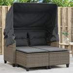 Sofá de jardín de 2 plazas vidaXL con techo y reposapiés, sofá de exterior, muebles de jardín, conjunto de salón para patio, muebles de terraza para dos personas, poliratán gris