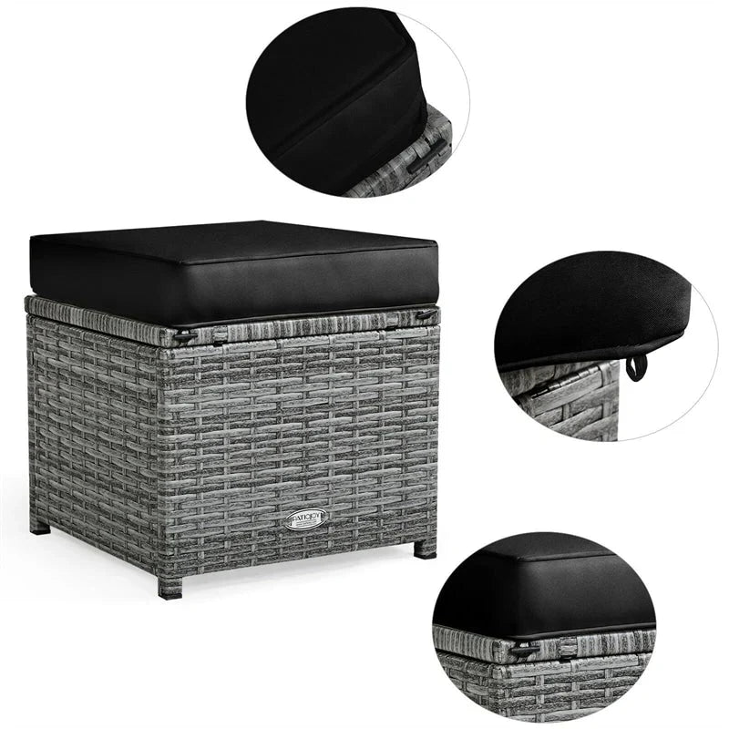 Conjunto de muebles de comedor para patio de 7 piezas de ratán con sofá seccional, mesa de comedor, otomanas y cojines