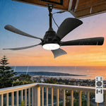 Ventilador de techo para exteriores con luz IP65 resistente al agua, 106 cm, silencioso, con iluminación y control remoto, regulable, 6 velocidades, temporizador, lámpara con ventilador para terraza y cenador, negro