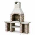 Barbacoa de piedra natural con parrilla de acero inoxidable, gris/beige, 200 cm de altura