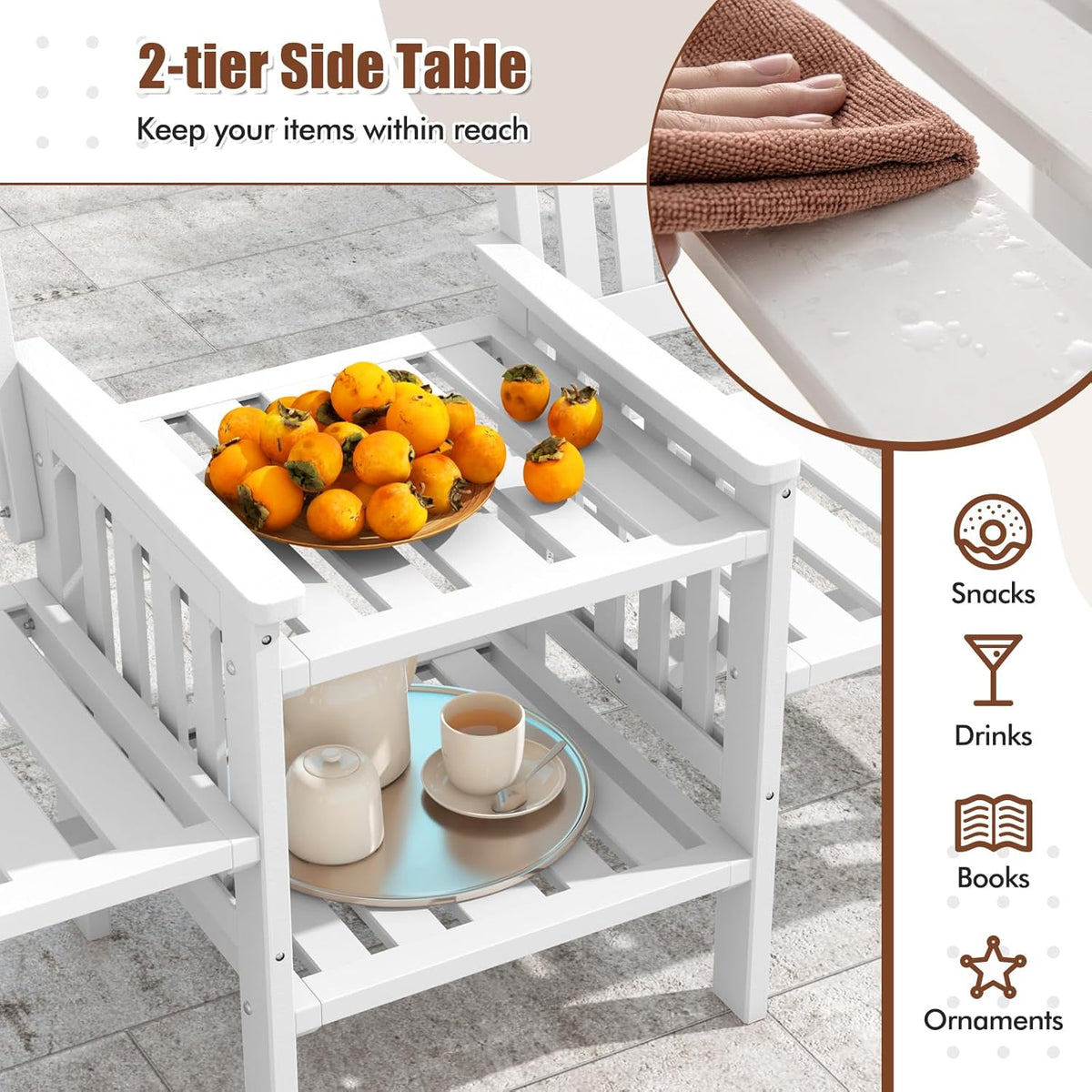 GIANTEX Gartenbank Holz mit Tisch, Holzbank Outdoor 2 Sitzer, Sitzbank Garten mit Schirmloch, Terrassenbank aus Tannenholz bis 330 kg belastbar, Friesenbank Kinobank für Balkon Terrasse 165x60x88 cm