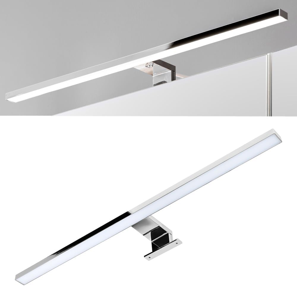 Conjunto de muebles de baño Lomadox con lavabo de 81 cm y armario con espejo LED, blanco brillante con imitación roble Wotan, armario colgante, armario bajo