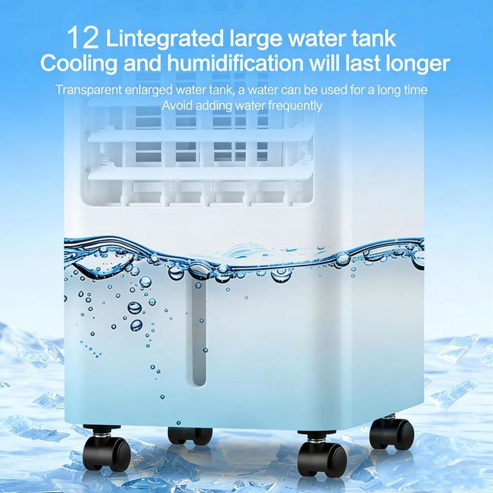 Enfriador evaporativo, climatizador portátil, 4 en 1 con 3 niveles, 6L/12L con mando a distancia, aire acondicionado portátil sin tubo de escape con refrigeración por agua, ventilador, humidificador y modo noche (12L blanco)