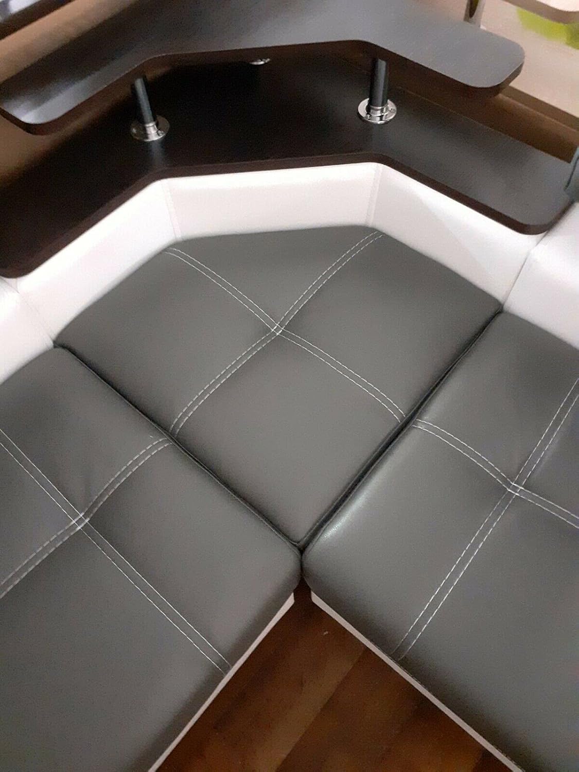 Banco esquinero Rodnik color latte, comedor, banco de asiento gris, moderno, piel sintética con repisa y espacio de almacenamiento