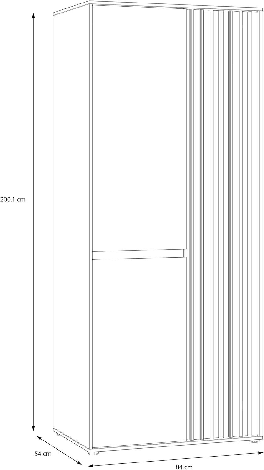 Armario Forte ELISTON 80 90, armario moderno con diseño de listones, 2 puertas, madera técnica, dormitorio, decoración de madera de roble Mauvella|Beige Cachemira, 84 cm de ancho x 200,1 cm de alto x 54 cm de profundidad