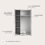 Stella Trading KARL Armario elegante de 3 puertas con gran espacio de almacenamiento - Armario versátil de puertas batientes en color blanco con puerta de espejo - 120 x 195 x 55 cm (ancho/alto/fondo)
