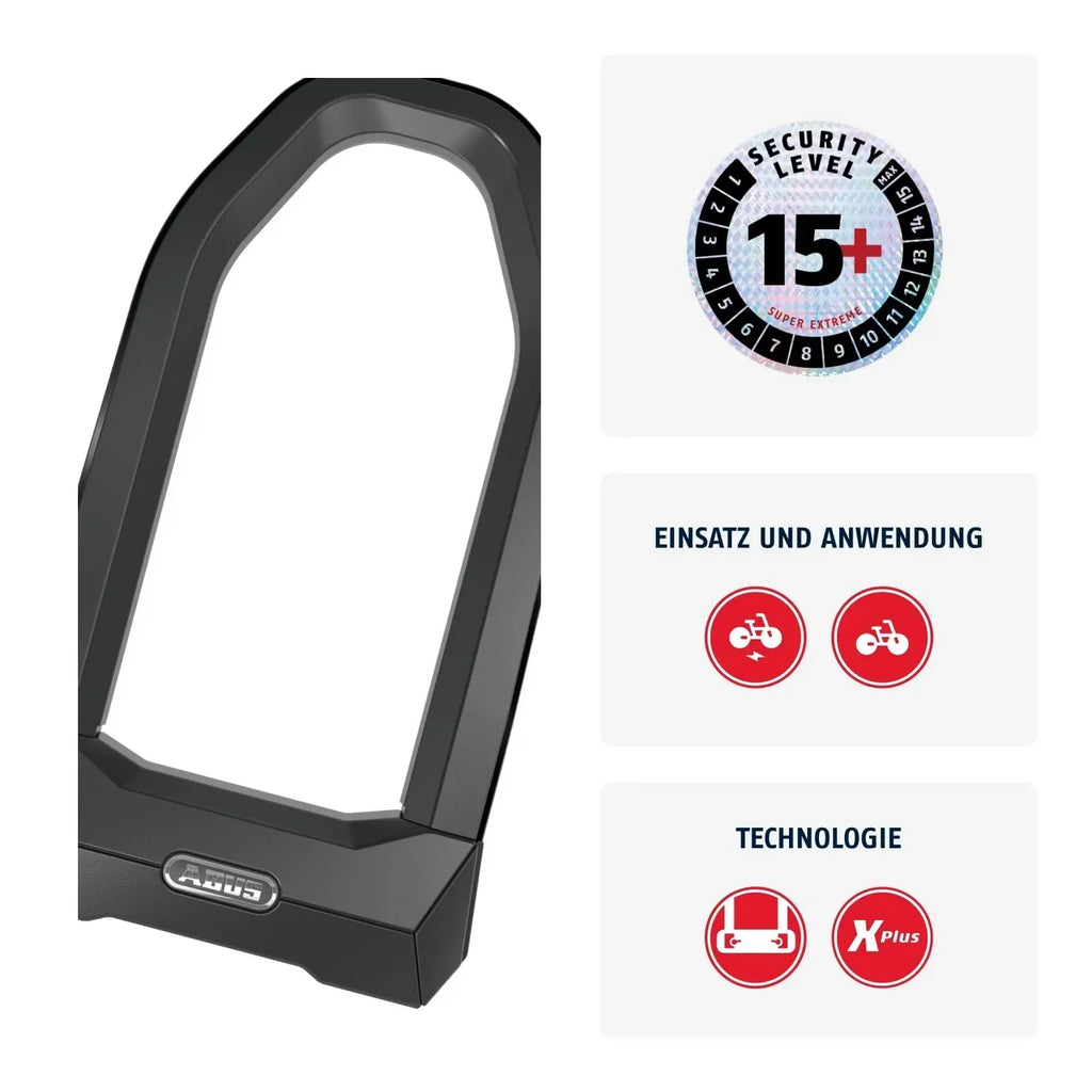 Candado en U Granit Super Extreme 2500/165HB230 para bicicleta y bicicleta eléctrica, nivel de seguridad 15, acero endurecido de 20 mm, incluye soporte