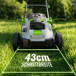 ETOOLAB Akku Rasenmäher 40V 2x20V 43cm 500m² brushless mulch kit 50L Fangkorb 6 Schnitthöhen 2x4,0Ah mit Ladegerät