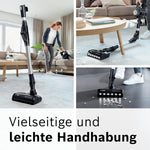 Bosch Akku-Staubsauger Unlimited 7 BCS711A, kabelloser Handstaubsauger, beutellos, Wechselakku, Knickrohr, Hygiene-Filter, 10 Jahre Motorgarantie, Fugendüse, LED-Beleuchtung, Turbostufe, grau