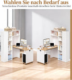 Merax klappbarer 2-in-1 Schreibtisch mit Ablagen, Steckdose & USB, Kippschutz, Eck-Schreibtisch Links – Homeoffice, Studentenwohnung, platzsparend, funktional, Regal & Arbeitsplatz, Weiß