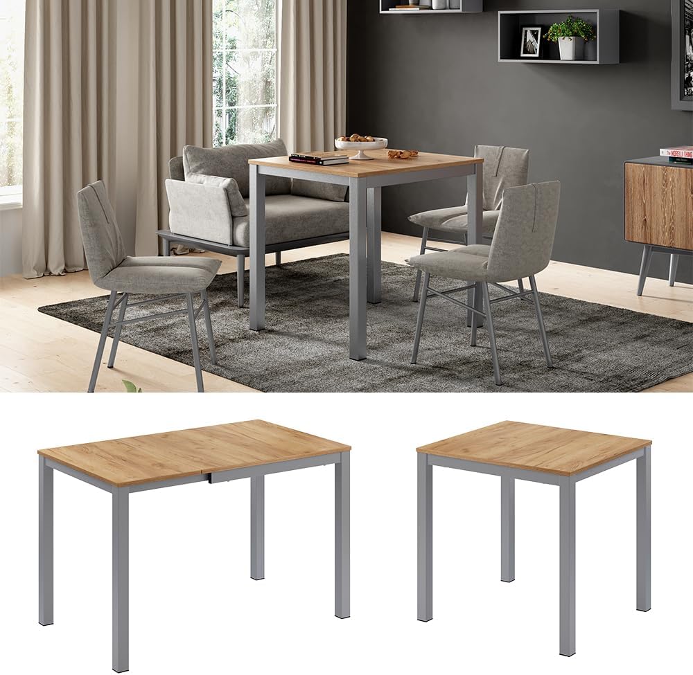 Vicco Esstisch Granny, Eiche/Grau, 120 x 70 cm ausziehbar, mit Ausziehfunktion für Variable Tischlängen