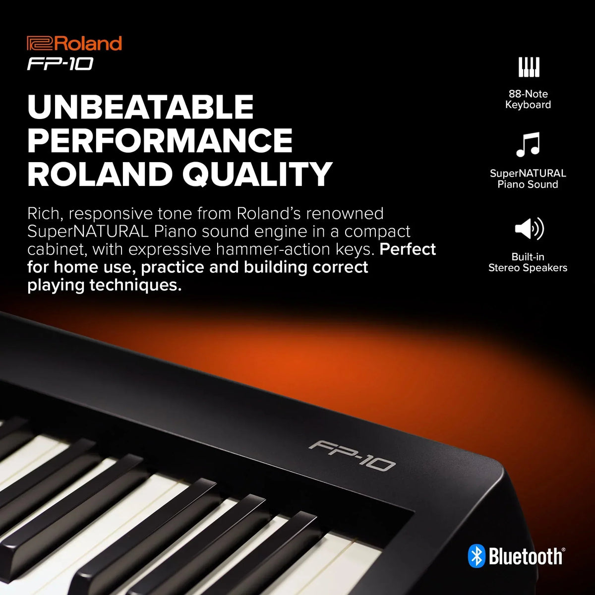 Piano digital compacto Roland FP10 de 88 teclas con sonido SuperNATURAL y altavoces integrados