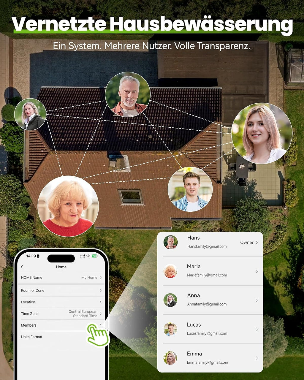 Programador de riego WiFi RAINPOINT de 4 salidas, entrada y salida de latón, temporizador de riego de 4 zonas con control basado en el clima y el suelo, control por aplicación y voz para jardín y césped