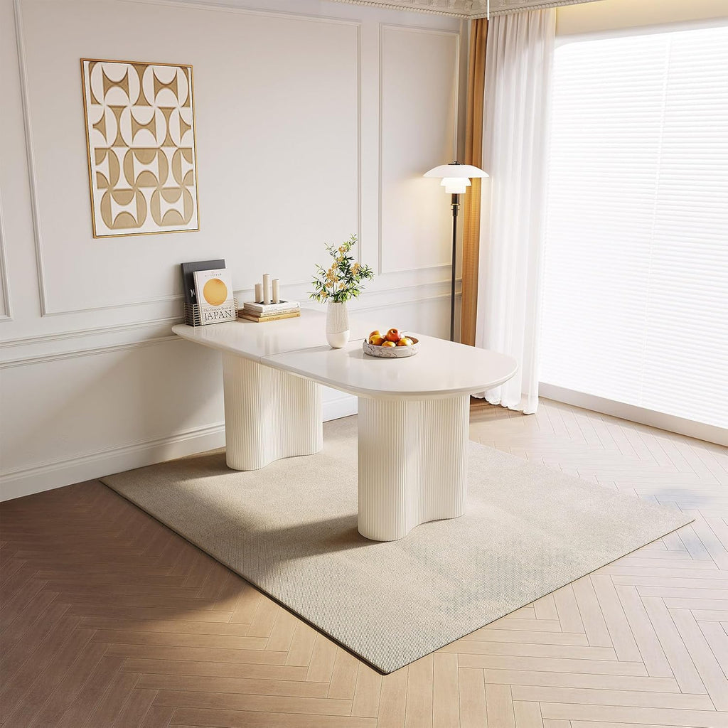 Mesa de comedor blanca con patas de columna, mesa minimalista moderna para 4-6 personas, ideal para comedor, cocina y espacios pequeños, diseño que ahorra espacio, elegante y duradera, solo mesa de comedor. (160 cm)