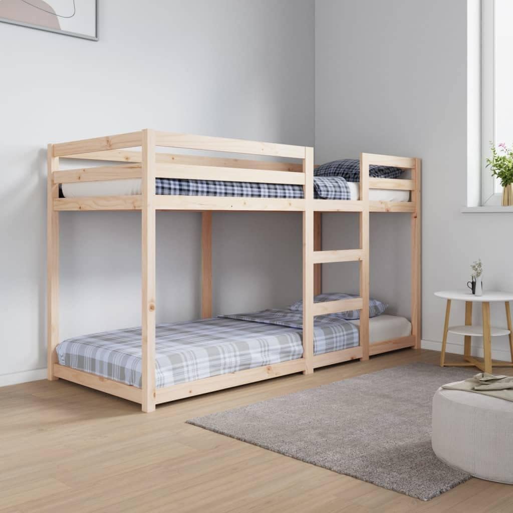 Cama litera Hommdiy para espacios reducidos, cama alta con barandillas, estructura de cama, 75x190 cm, madera maciza de pino