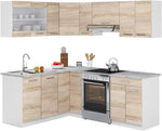 Cocina esquinera Vicco Rick, Sonoma, 167 cm, encimera efecto mármol con tiras LED