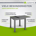 Juskys Gartentisch Laki 70x70 cm ausziehbar - Aluminium Esstisch zum Ausziehen - große Tischplatte - Alu Tisch Balkonmöbel Gartenmöbel Anthrazit
