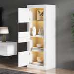 Vitrina Merax, vitrina de cristal, armario con iluminación LED, armario alto en blanco brillante con 2 estantes de cristal ajustables, vitrina para colecciones, estantería para salón, dormitorio, oficina, 161 cm