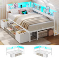 AOGLLATI Bett 90x200 mit Stauraum Schlafsofa mit Integriertem Bücherregal & 6 Schubladen,Jugendbett mit LED-Beleuchtung & Ladestation Gästebett Tagesbett Bettgestell mit Lattenrost(Weiß, 90x200cm)
