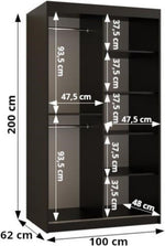 Kryspol - Armario de puertas correderas - Armario con espejo - Armario de 100 cm de ancho x 200 cm (alto) x 62 cm (fondo), 2 puertas, tablero de muebles laminado, armario de puertas correderas Rubino Y2 100, color cachemira