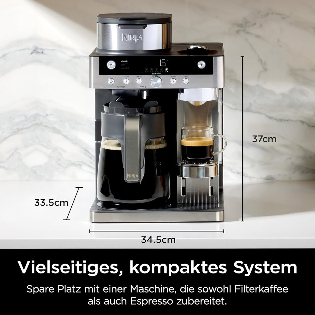 Cafetera de goteo y cápsulas Ninja Prestige 2 en 1 con espumador de leche integrado, para latte, café helado y flat white, negro CFN802EU