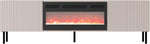 Mueble de TV Mirjan24 Arypot 2D con chimenea eléctrica, sistema sin tiradores, frente fresado, mueble bajo para TV, llama LED realista, cristales decorativos, función de calefacción, control remoto (Cachemira).