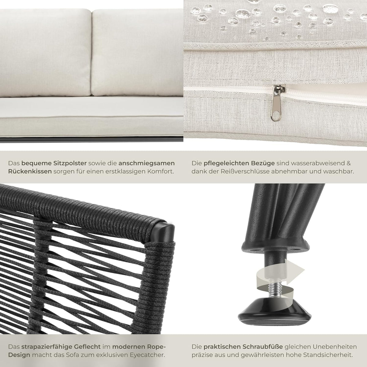 Sofá tipo lounge de ratán tectake®, muebles de salón para exteriores, muebles de balcón, muebles de exterior, muebles de jardín de ratán, sofá de jardín con cojines impermeables para exterior, muebles de balcón para balcones pequeños, jardín de invierno