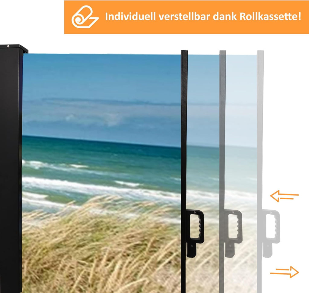Seitenmarkise Sichtschutz Fotodruck Strand Düne Meer Ostsee Windschutz rechts 160x300 cm