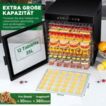 Deshidratador de alimentos Kwasyo de acero inoxidable, 12 bandejas, totalmente negro, control de temperatura de 30-90℃, temporizador de 24 horas, recetario para carne, frutas, verduras y hierbas, 900W, LT-09