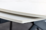 Mesa de comedor extensible Riess Ambiente Inception - 130–190 cm - blanca - ovalada, cerámica con efecto mármol blanco, estructura de metal negro