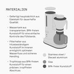 Aarke Cafetera de goteo – Cafetera eléctrica, jarra de cristal, función de mantenimiento de calor, capacidad de 10 tazas, 250 ml - 1,25 l, diseño moderno, cafetera para café de filtro, con certificación ECBC.