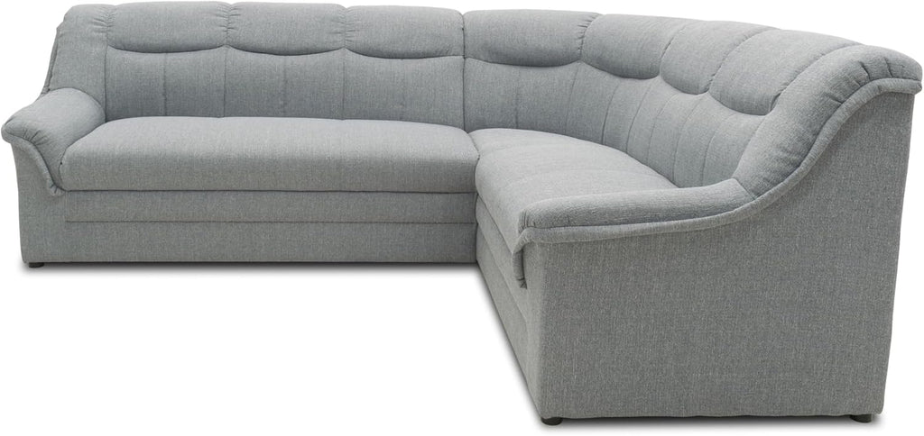 DOMO. collection Ecksofa Berlin, Zeitlose Eckcouch, 3 Sitzer Links mit Schlaffunktion und Federkern-Polsterung, Sofa in L-Form, Couch, 205 x 250 x 89 cm, Silber