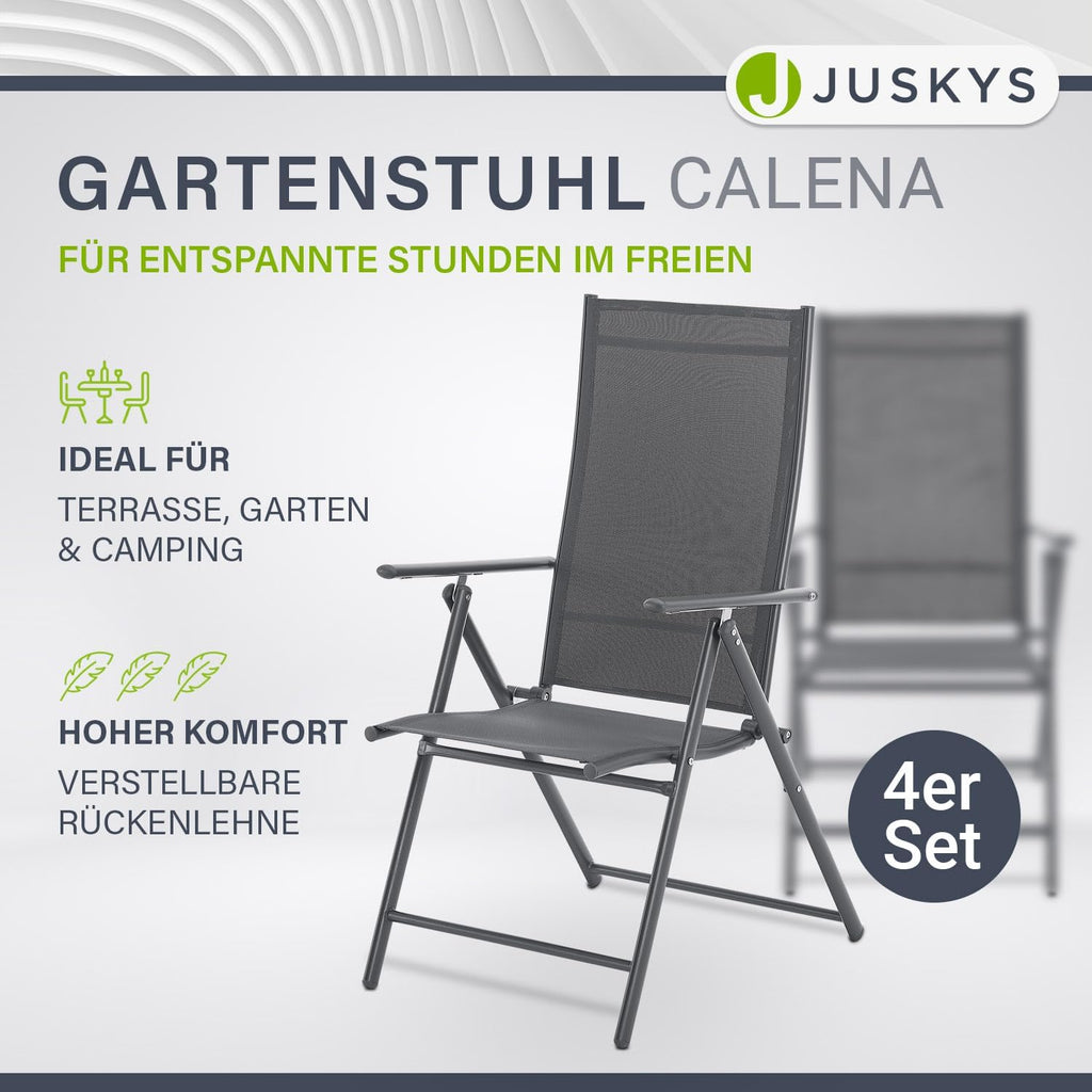 Juskys Gartenstuhl Calena 4er Set Anthrazit - 7-Fach verstellbar & klappbar - pulverbeschichteter Stahl, atmungsaktiv