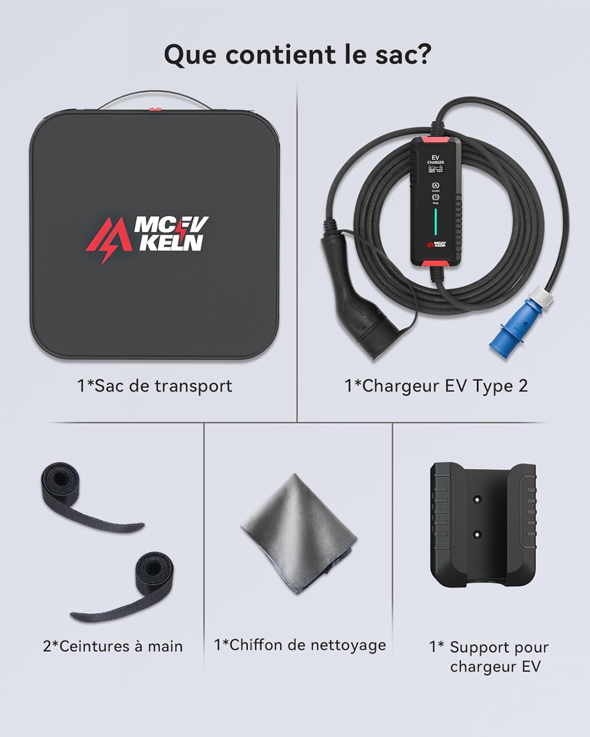 MCEVKELN Cargador Tipo 2 7KW Cargador de Coche Eléctrico con CEE (3 Pines | Monofásico), Corriente Conmutable 6-32A, IP65, Cable de Carga EV Tipo 2 de 7M, IEC 62196-2 EVSE con Bolsa de Transporte