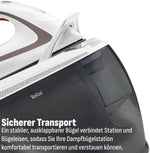 Centro de planchado Tefal Pro Express Ultimate, 7,7 bares, 155 g/min de vapor continuo, 500 g/min de golpe de vapor, 2600 vatios, colector de cal, plancha con centro de vapor, blanco/gris, GV9567