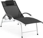 Blumfeldt Sun Valley - Sonnenliege mit Kopfkissen, zusammenklappbar, Gestell aus Aluminium, 4-Fach verstellbare Rückenlehne, Sun Comfort, Material: 70% PVC und 30% Polyester Comfort Mesh, schwarz