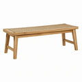 Banco rectangular de madera de teca con tejido de ratán, 120 cm, color natural