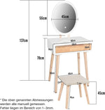 Tocador YU YUSING con iluminación, mesa de maquillaje con espejo LED y cajones, tocador con taburete acolchado, cómoda para maquillaje, moderno