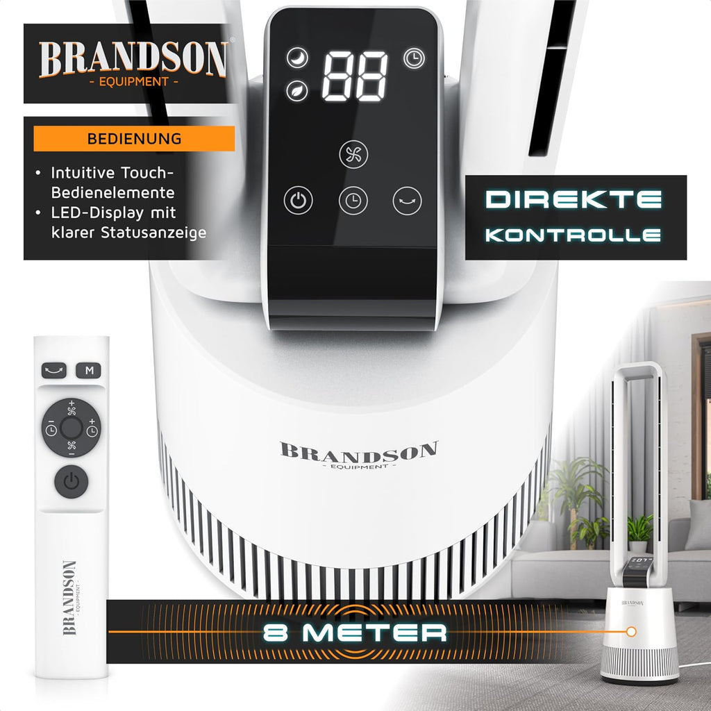Brandson - Turmventilator DC ECO Line - DC Motor sehr leise - Sleep-Modus – mit Fernbedienung – 3 Modi – Oszillation – energieeffizient – für Schlafzimmer Büro Wohnzimmer Kinderzimmer