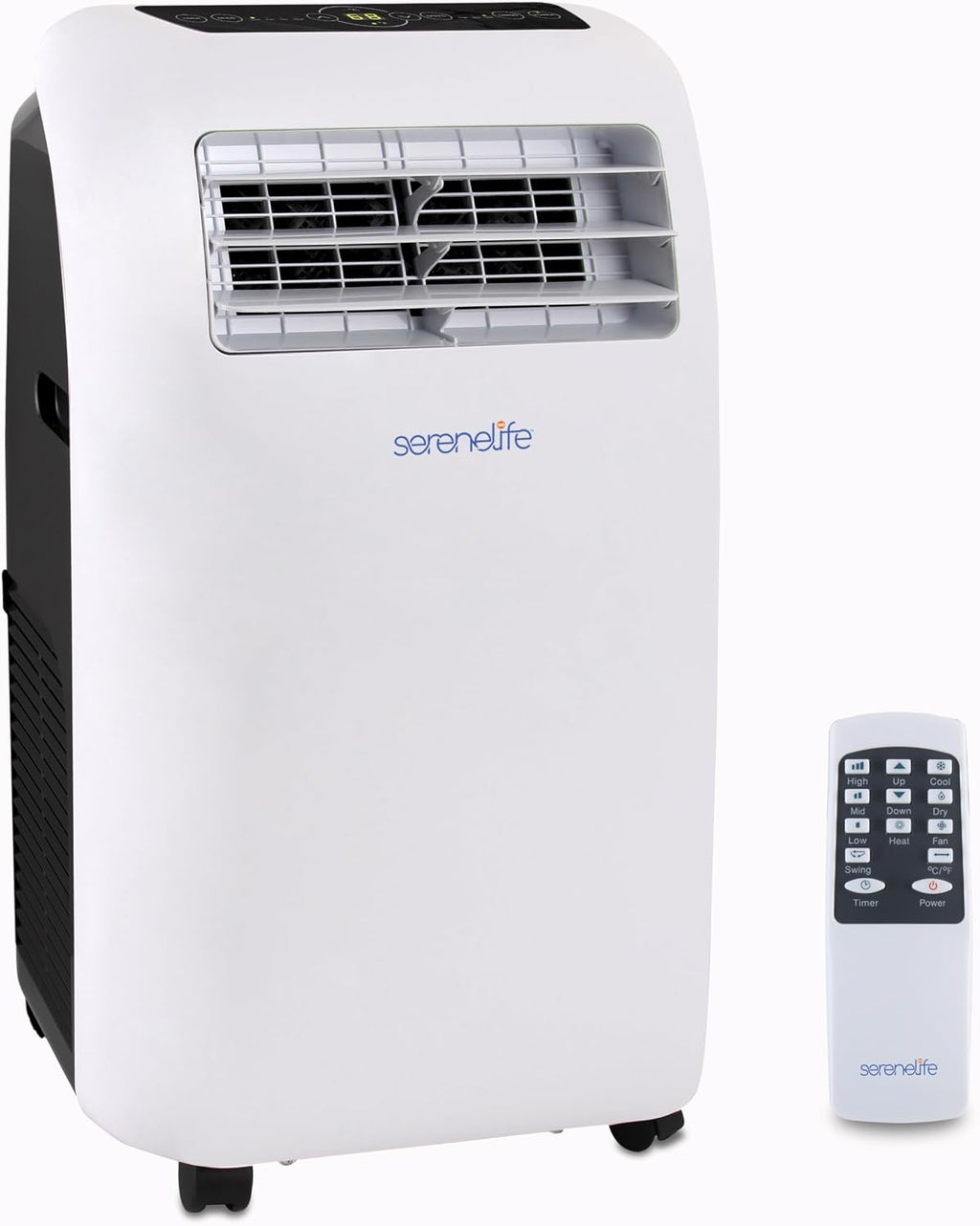 SereneLife Klimaanlage mobil 4-in-1: Luftkühler, Ventilator, Luftentfeuchter + Heizung – Tragbares Klimagerät mit Abluftschlauch, Fernbedienung & Kit für Räume bis 42 m² – Fenster-Montage 9,000 BTU