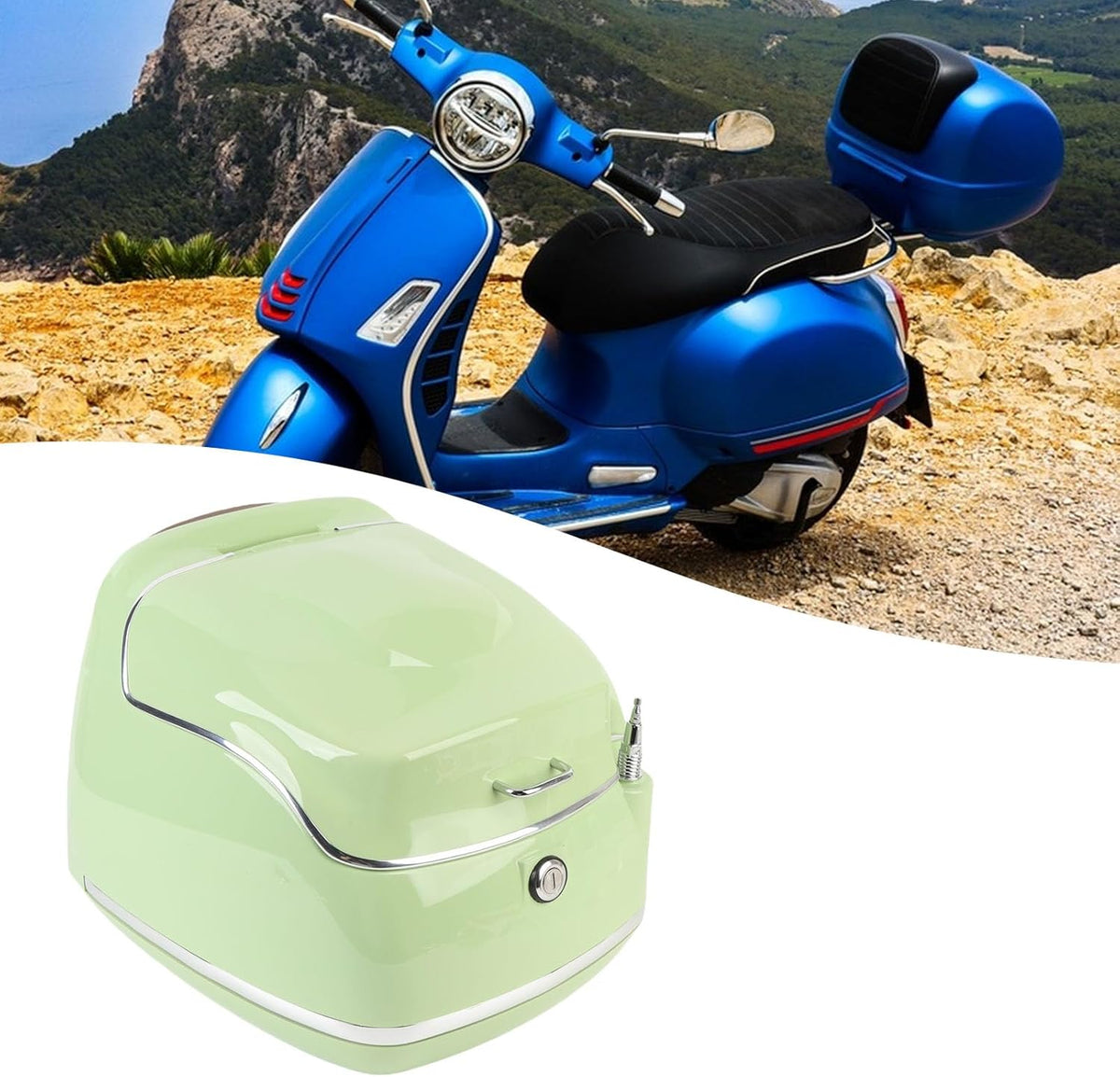 Juqrelith Top Case para Moto 38L, Impermeable, Compatible Universal, Negro - Baúl de Almacenamiento con Cierre de Llave, Protección Estanca para Casco y Guantes (Verde)