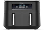 Freidora de aire NINJA Foodi DualZone, 2 compartimentos, 2 zonas de cocción independientes, capacidad de 7,6 L, freidora de aire 6 en 1, máx. 240 °C, piezas antiadherentes extraíbles aptas para lavavajillas, negro AF300EU